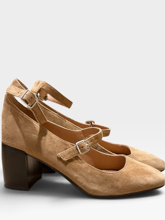 Madewell Shoes - Madewell The Annalise Ankle-Strap Pump Suede Tan Brown Block Heel Preppy Boho